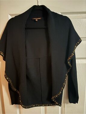 Adrienne Vittadini open front cardigan beaded boho bohemian flowy artsy M